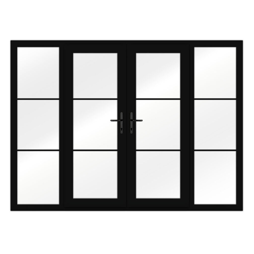 Heritage Style Black Upvc French Doors With Side Panels