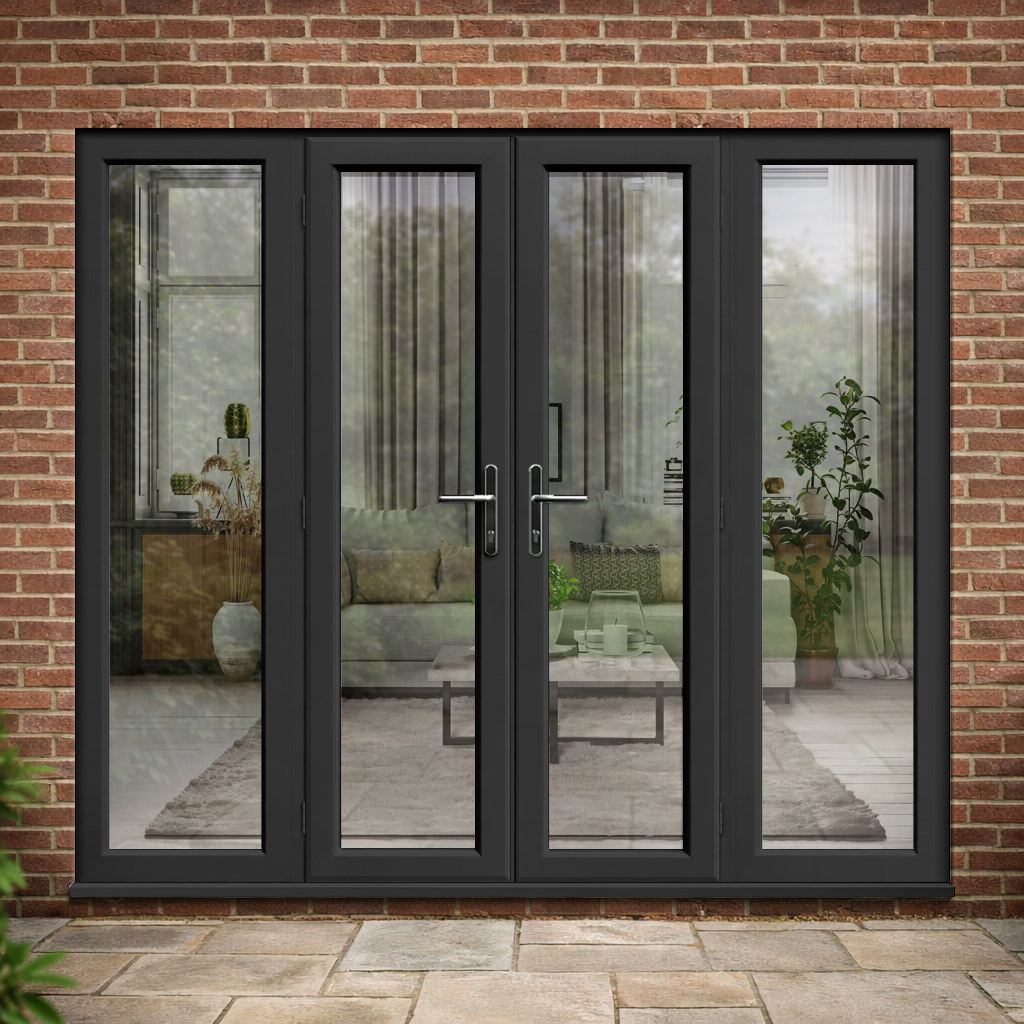 Anthracite Grey uPVC French Doors with Side Windows