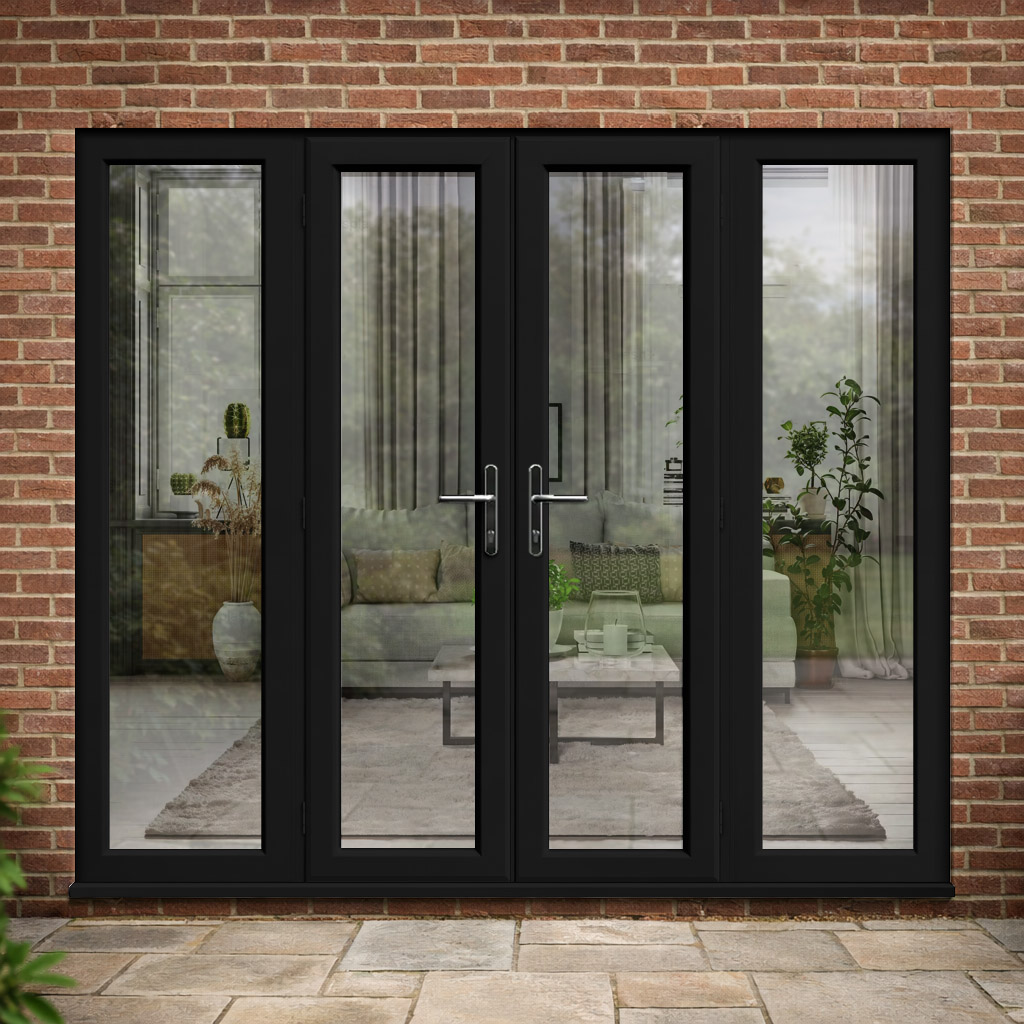 Black uPVC French Doors with Side Windows