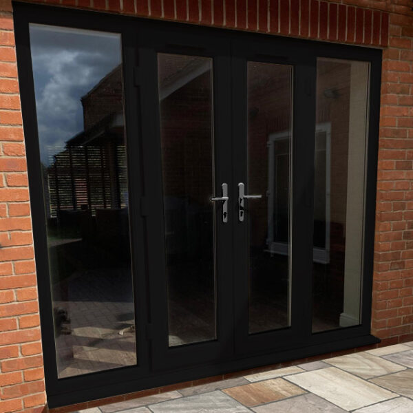 Black uPVC French doors with side windows