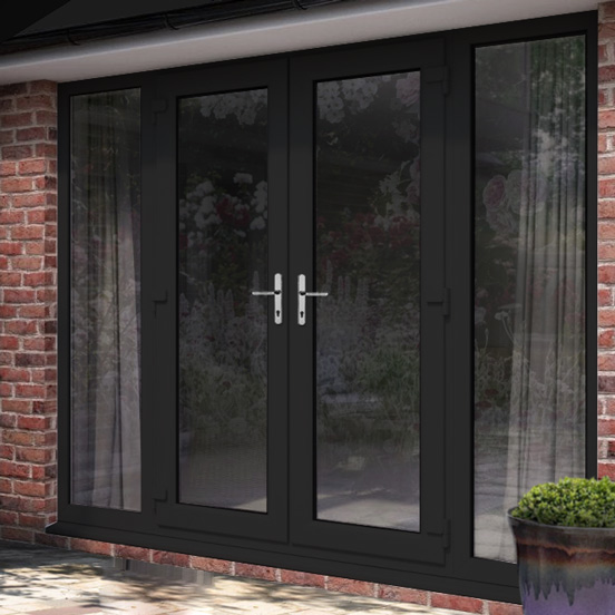 Anthracite Grey uPVC French Doors with Side Panels