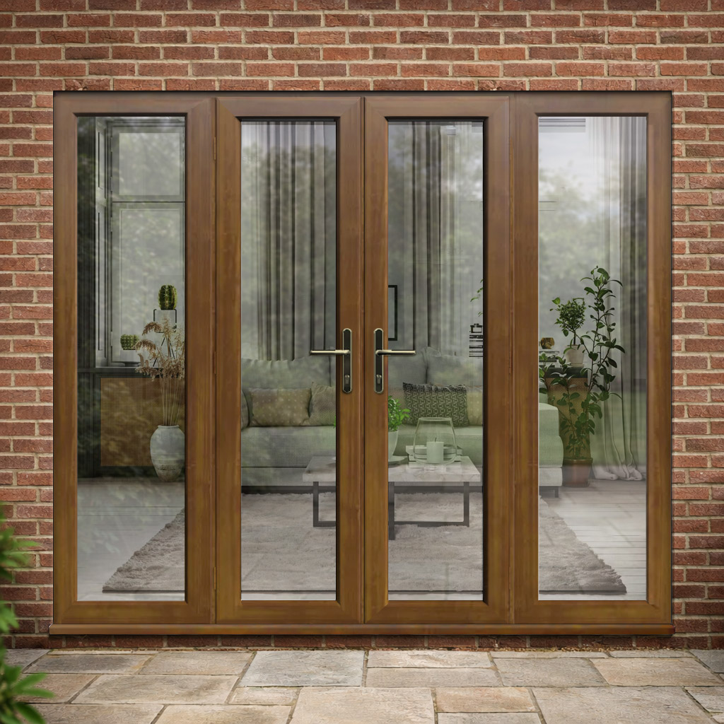 Oak uPVC French Doors with Side Windows
