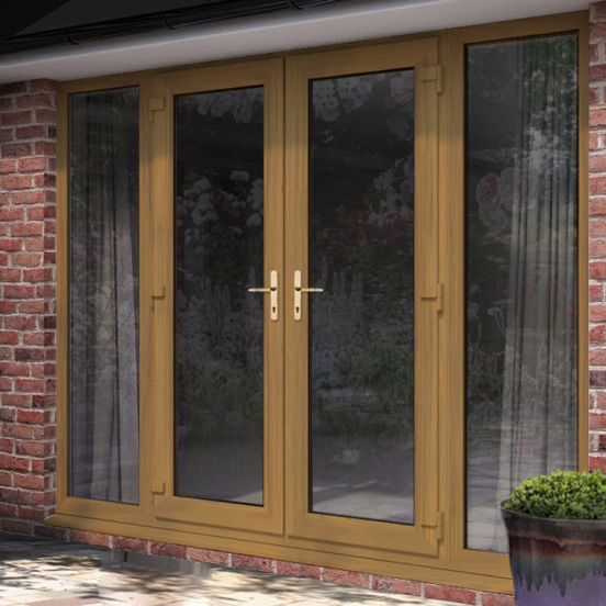Oak uPVC French Doors with Side Panels