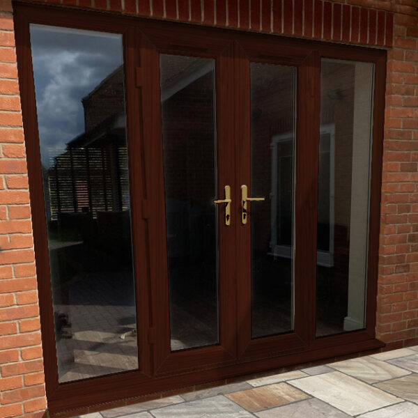 uPVC Rosewood French Doors with Side Windows