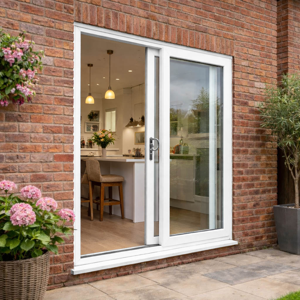 White Sliding uPVC Patio Doors - Open
