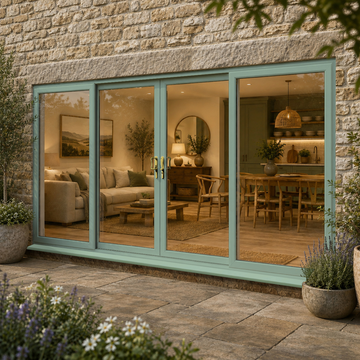 Chartwell Green 4 pane uPVC Sliding Patio Doors