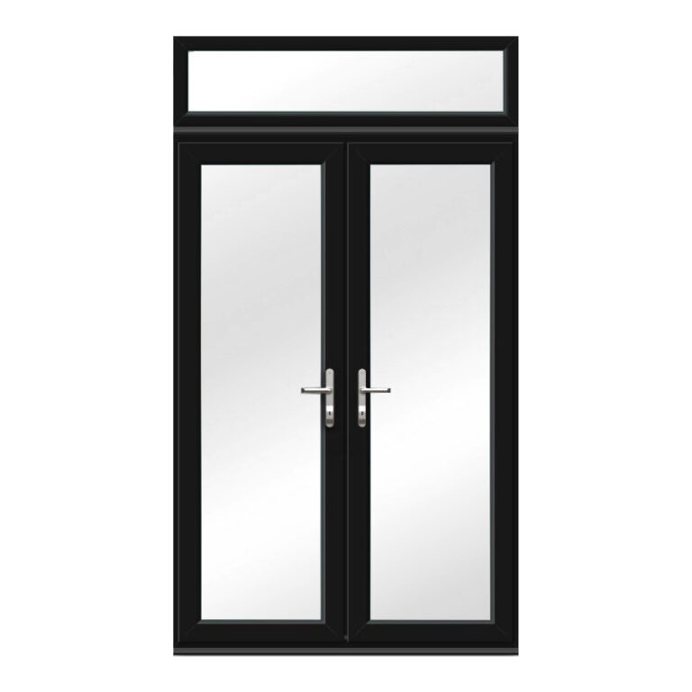 Black uPVC French Doors with Top Window Panel