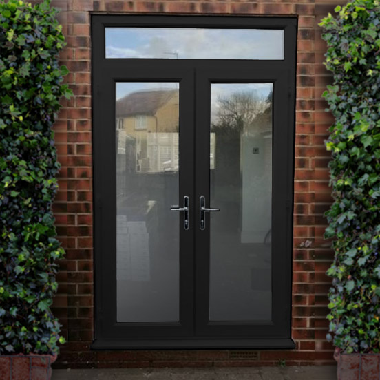 Anthracite Grey uPVC French Doors with Top Window installed