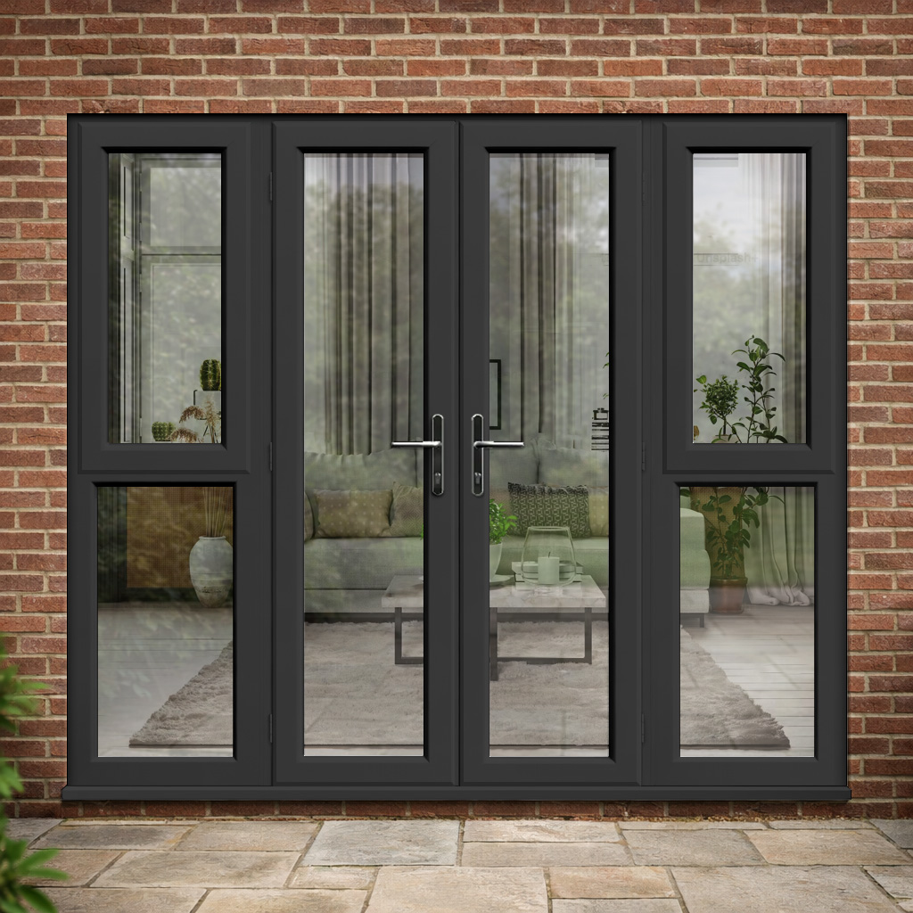 Anthracite Grey uPVC French Doors with Long Opening Side Windows