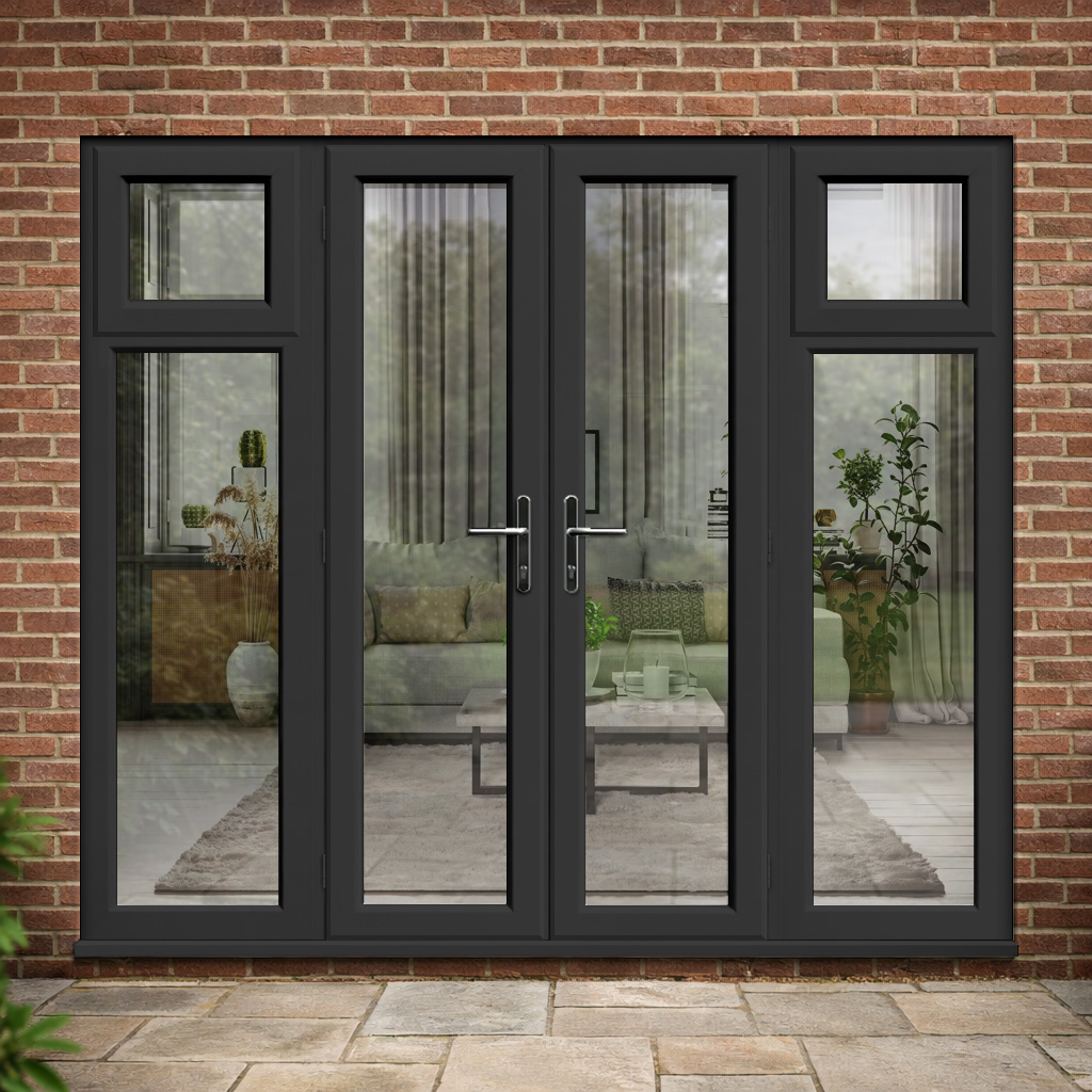 Anthracite Grey uPVC French Doors with Opening Side Windows