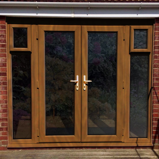 Light Oak uPVC French Doors with Opening Side Panels