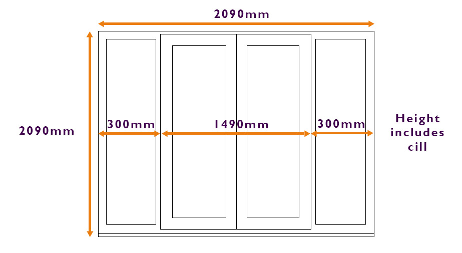 French doors with side panels -2090 wide with 1490 Doors