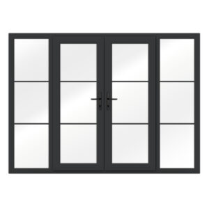Crittall uPVC grey french Doors with Side Panels
