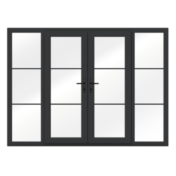 Crittall uPVC grey french Doors with Side Panels
