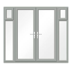 Agate Grey uPVC French Doors with opening side windows