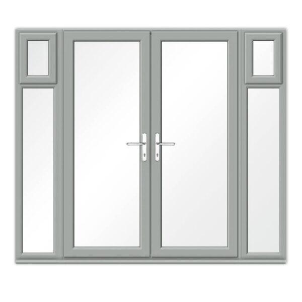 Agate Grey uPVC French Doors with Opening Side Panels