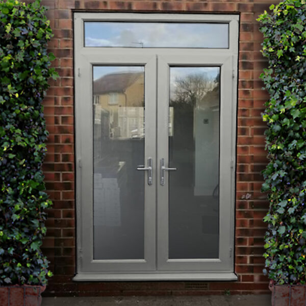 Agate Grey uPVC French Doors with Top Light Window