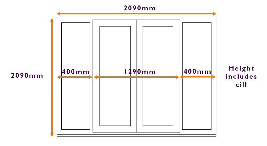 French doors with side panels -2090 wide with 1290 Doors